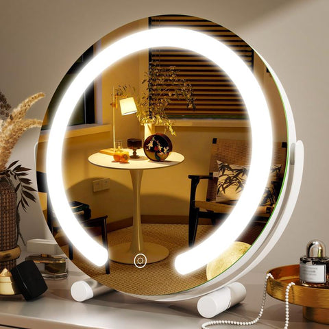 FENNIO Vanity Mirror with Lights, 12 Inch Light up Makeup Mirror, LED Makeup Mirror with Lights for Bedroom Tabletop, Smart Touch Control 3 Colors Dimmable, 360° Rotation, White