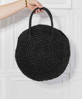 Justin Taylor Beach Date Straw Rattan Handbag in Black