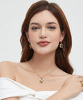ROMASS Marlu Olive Green Amethyst Zirconia Jewelry Set - 18K Gold Plated Sterling Silver Necklace & Earrings for Women, Hypoallergenic Luxury Gift (Birthday, Anniversary) | Tarnish-Resistant & California Prop 65 Certified