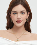 ROMASS Marlu Olive Green Amethyst Zirconia Jewelry Set - 18K Gold Plated Sterling Silver Necklace & Earrings for Women, Hypoallergenic Luxury Gift (Birthday, Anniversary) | Tarnish-Resistant & California Prop 65 Certified