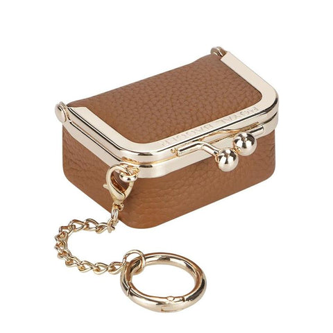 Royal Bagger Genuine Leather Mini Kiss Lock Coin & Jewelry Box, Removable Keychain, Storage for Rings, Earrings, Necklaces 2894