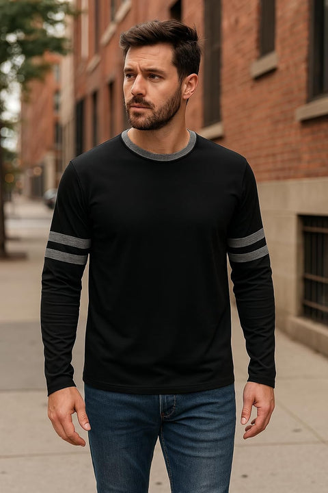 Mens Long Sleeve Shirts - Soft Comfy Casual round Neck Full Sleeves Ringer Tee Men