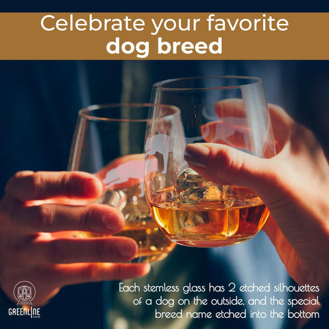 Labrador Retriever Stemless Wine Glass (One Glass) - Unique for Dog Lovers - Hand Etched with Breed Name on Bottom