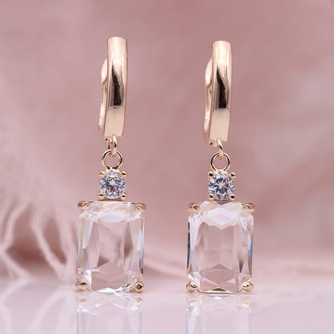 Square Long Zirconium Earrings