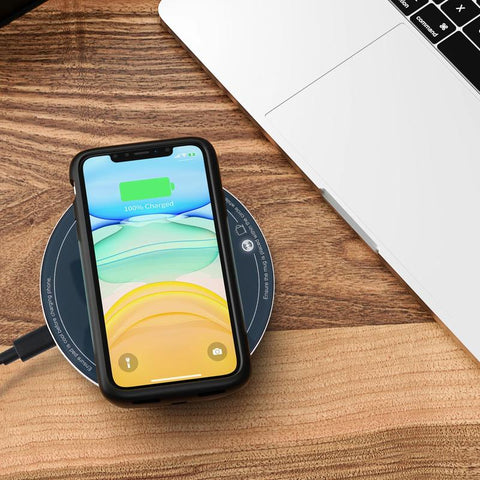 APEKX 2024 Upgraded Self-Heating Ceramic Mug - Stable 130°F Temperature, 15W Wireless Phone Charging, 12.8 Fl Oz Capacity - USB-C Enabled. (Deep Navy)
