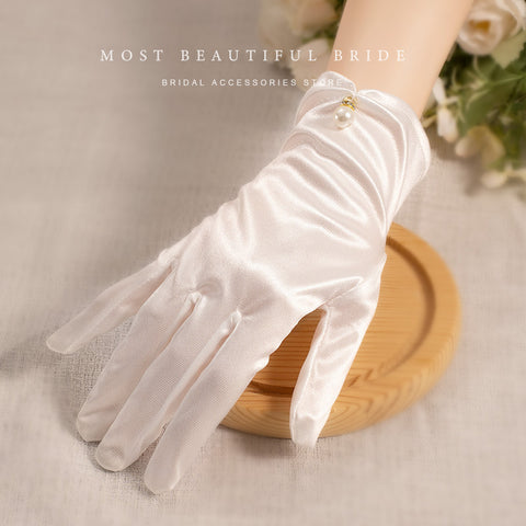 White Satin Wedding Gloves