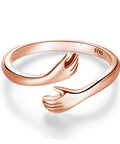 925 Sterling Silver Hug Hands Ring Simple Design Finger Ring for Women Elegant Silver Jewelry CTR176