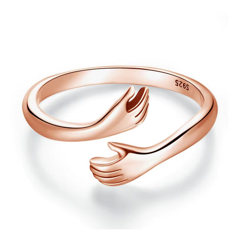 925 Sterling Silver Hug Hands Ring Simple Design Finger Ring for Women Elegant Silver Jewelry CTR176