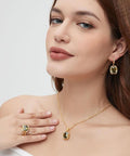 ROMASS Marlu Olive Green Amethyst Zirconia Jewelry Set - 18K Gold Plated Sterling Silver Necklace & Earrings for Women, Hypoallergenic Luxury Gift (Birthday, Anniversary) | Tarnish-Resistant & California Prop 65 Certified