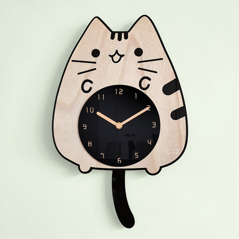 Cat-shaped Pendulum Wall Clock
