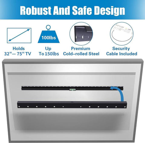 Antimbee Studless Drywall TV Mount for 32-75 Inch Tvs, No Stud TV Wall Bracket Max VESA 600X400Mm up to 150 Lbs Universal Fits Most LED LCD Plasma Flat/Curved Screen Tvs & Monitors