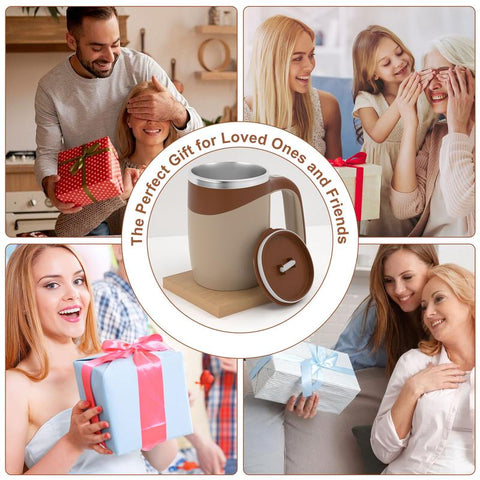 Self Stirring Coffee Mug, Rechargeable Automatic Coffee Stirring Mixing Mug, Electric Funny Self Mixing Cup, Stainless Steel Travel Coffee Cup for Office(Brown) Stirring Coffee Cup Drinkware Reuse Self Stirring Cup