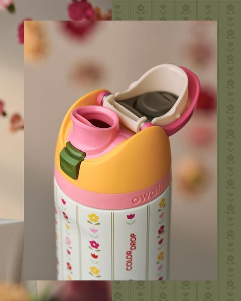 Owala Flower Crown Freesip Stainless Steel Water Bottle Color Drop in Hand