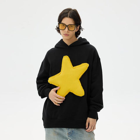 Cotton-Filled 3D Raised Star Hoodies Hand-Printed Design Unisex Casual Oversized Comfort Steetwear SQQZ PROJECT