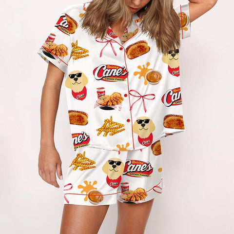 Raising Chicken Silky Satin Pajama Set for Women Print Comfy Satin Sleepwear & Loungewear Pjs Printing Silky Top & Bottoms - SHESHOW