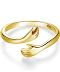 925 Sterling Silver Hug Hands Ring Simple Design Finger Ring for Women Elegant Silver Jewelry CTR176