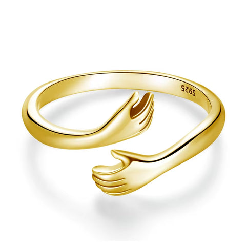 925 Sterling Silver Hug Hands Ring Simple Design Finger Ring for Women Elegant Silver Jewelry CTR176